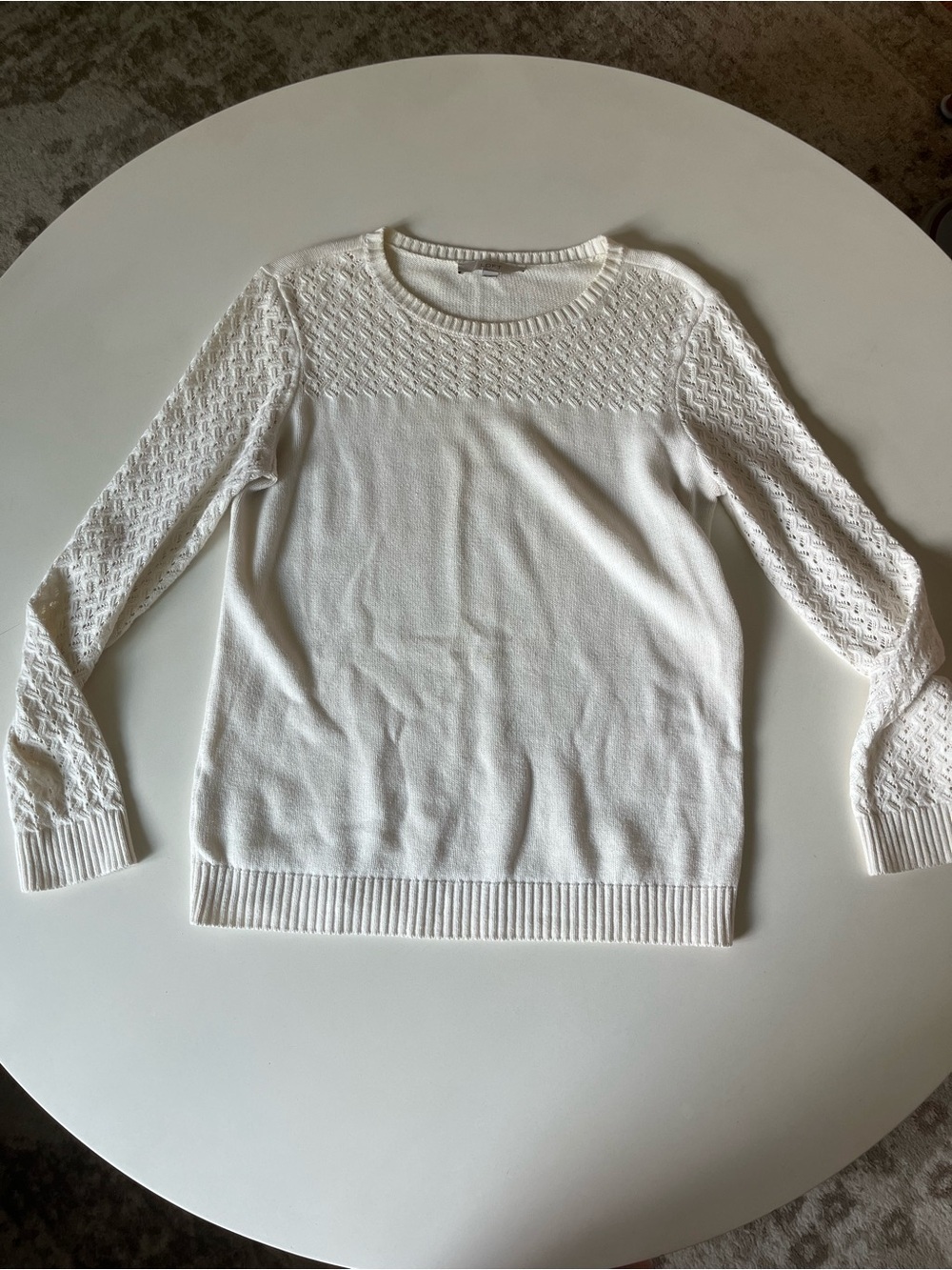 LOFT White Crewneck Sweater, Size Medium, 100% Cotton